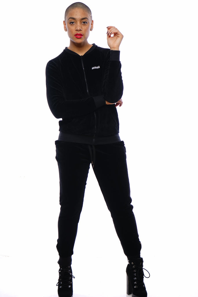 black velour jogging suit