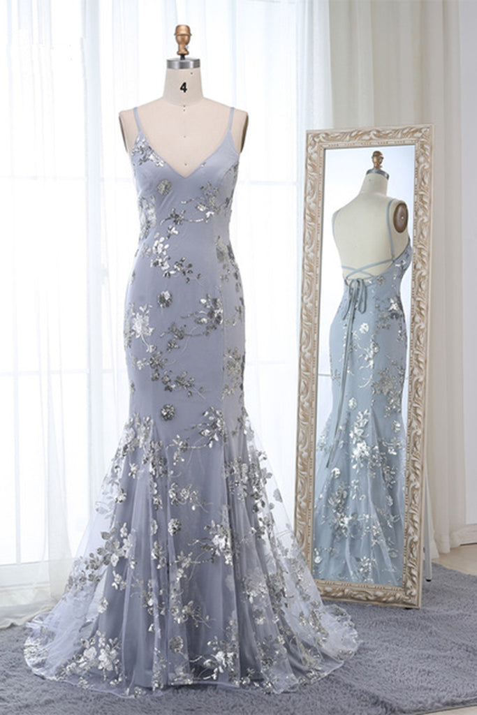 blue gray evening gowns