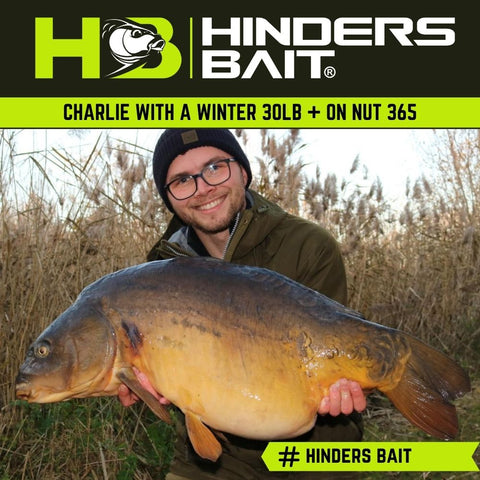 Charlie with a Winter 30lb Carp caught on Nut 365