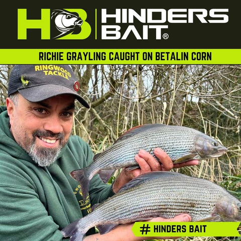 Richie with a brace of Grayling caught on Betalin soaked Corn