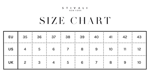 STIVALI NEW YORK EU, USA, AND UK WOMEN SHOES SIZE CHART