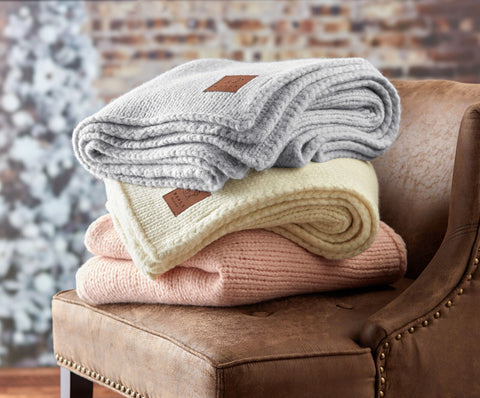 Saranac Blankets in Grey, Cream, and Rose