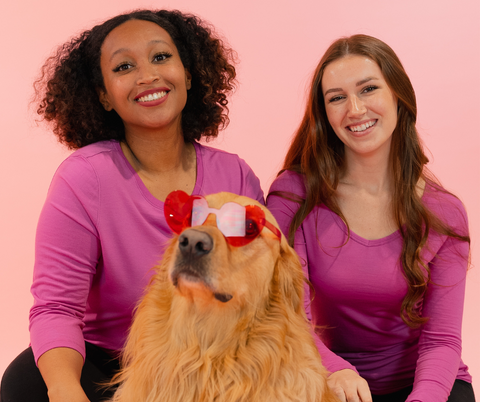 Woolx models with dog for Valentine's Day photoshoot