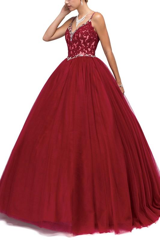 red velvet quinceanera dress