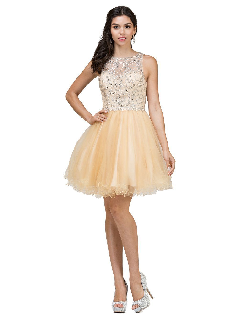 tan sparkly prom dress