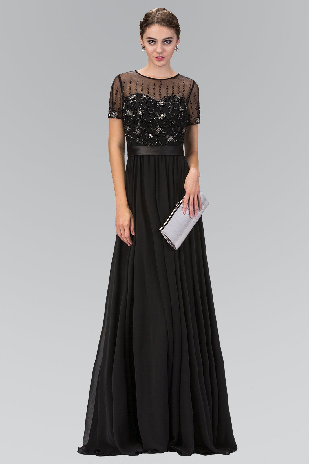 black evening gown with sleeves