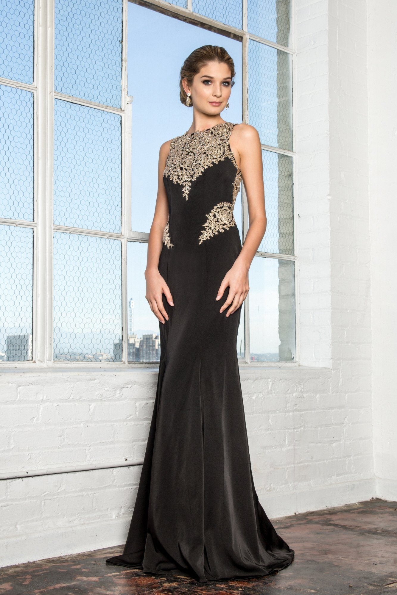 gold and black prom dress