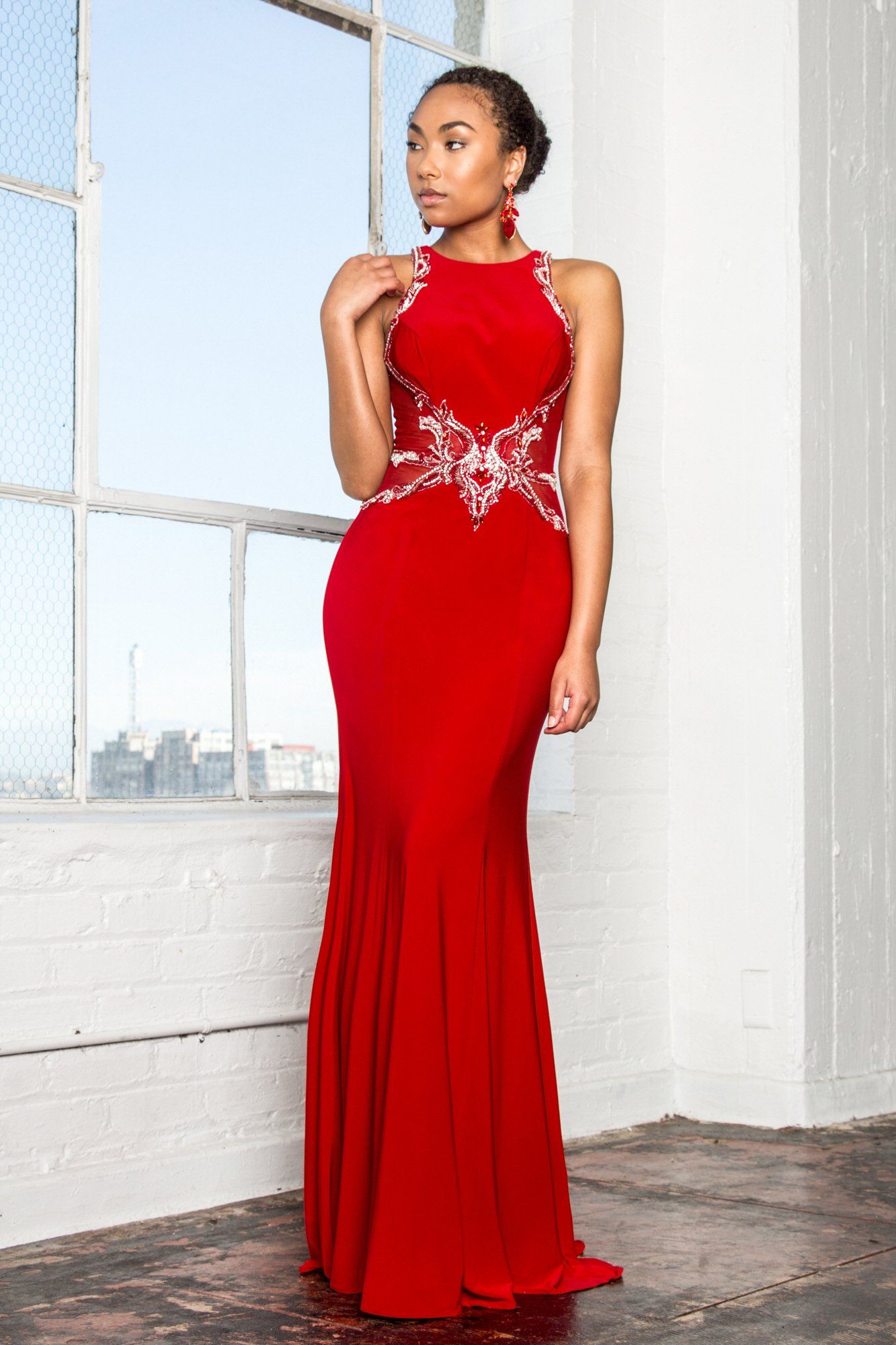 tight long red prom dress