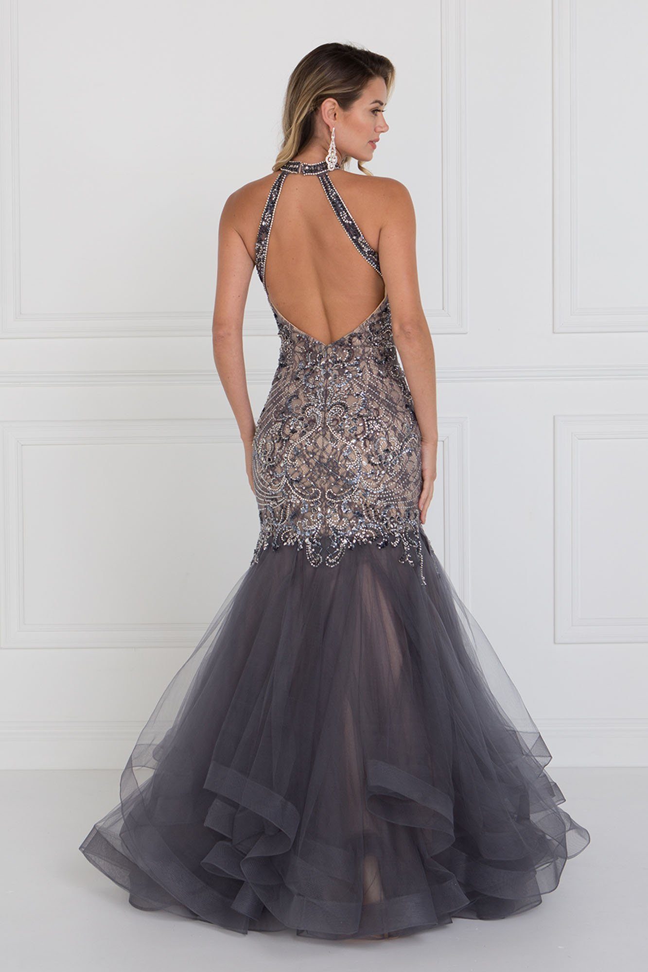 grey fishtail prom dress