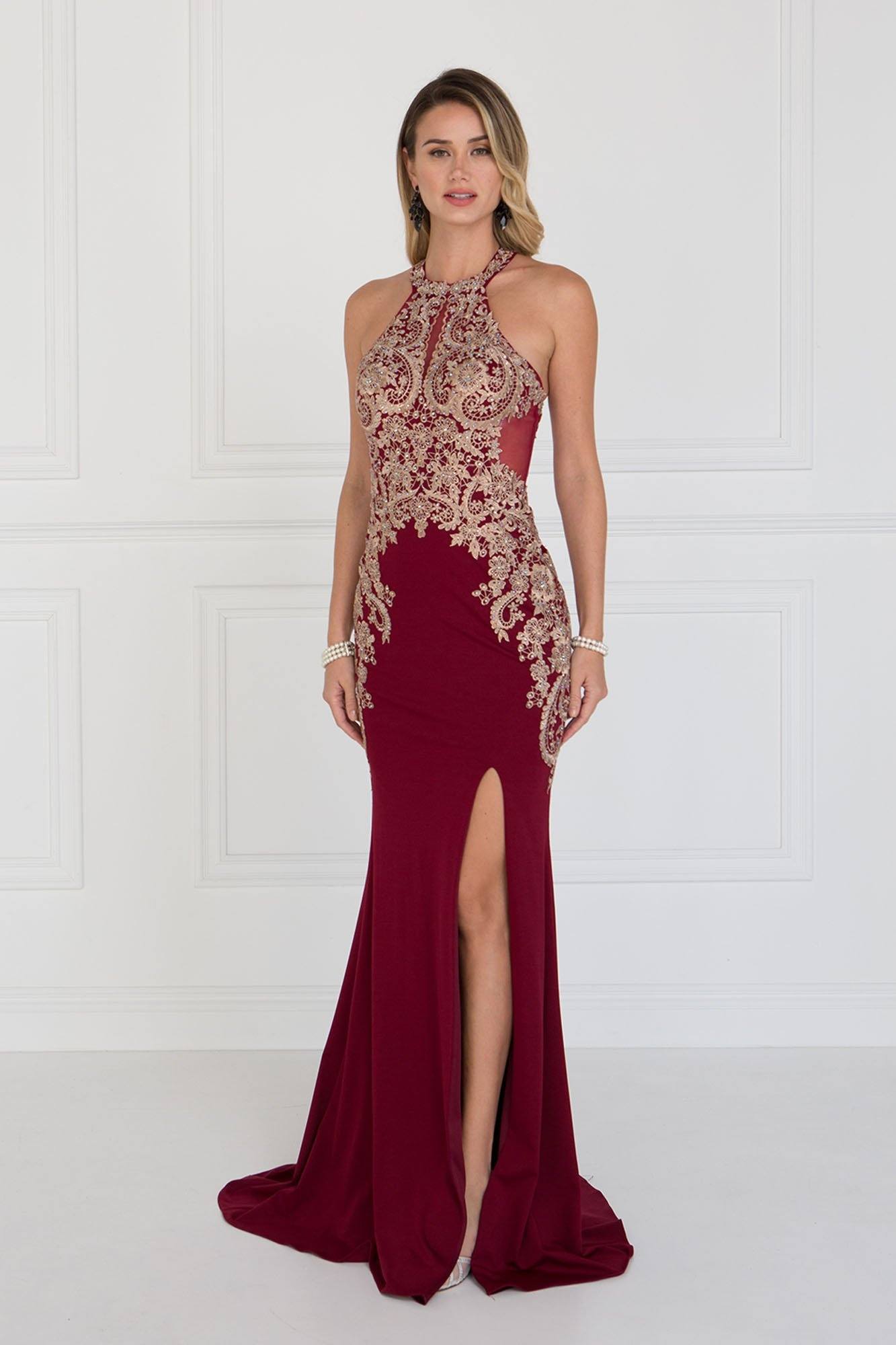 maroon tight prom dress