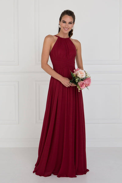 burgundy halter bridesmaid dress