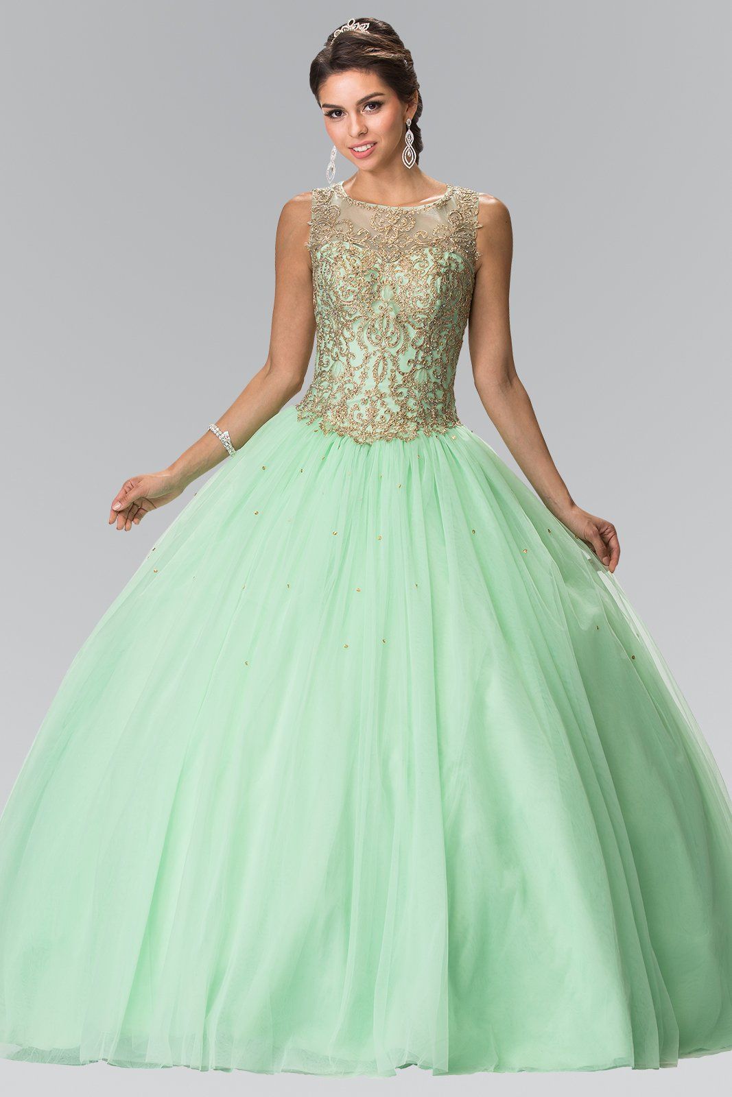 mint green and gold dress