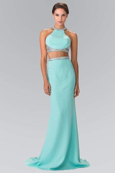 2 piece teal prom dress