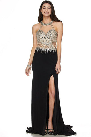 black skin tight prom dress