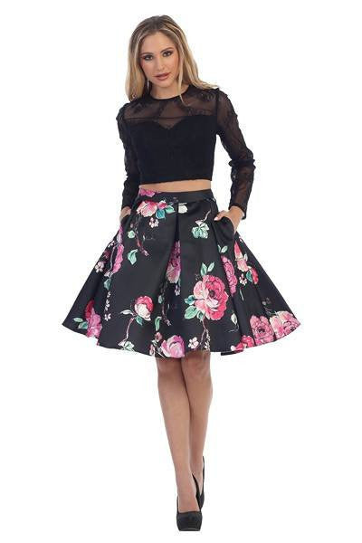 2 piece prom dress with floral skirt