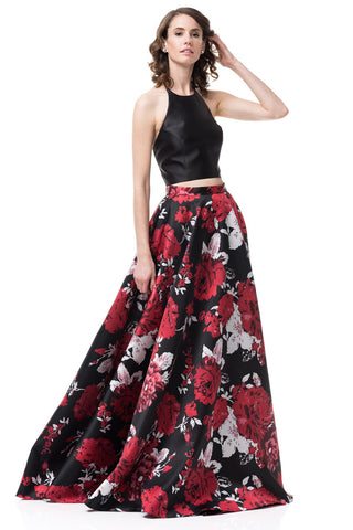 black prom dress with flowers on bottom