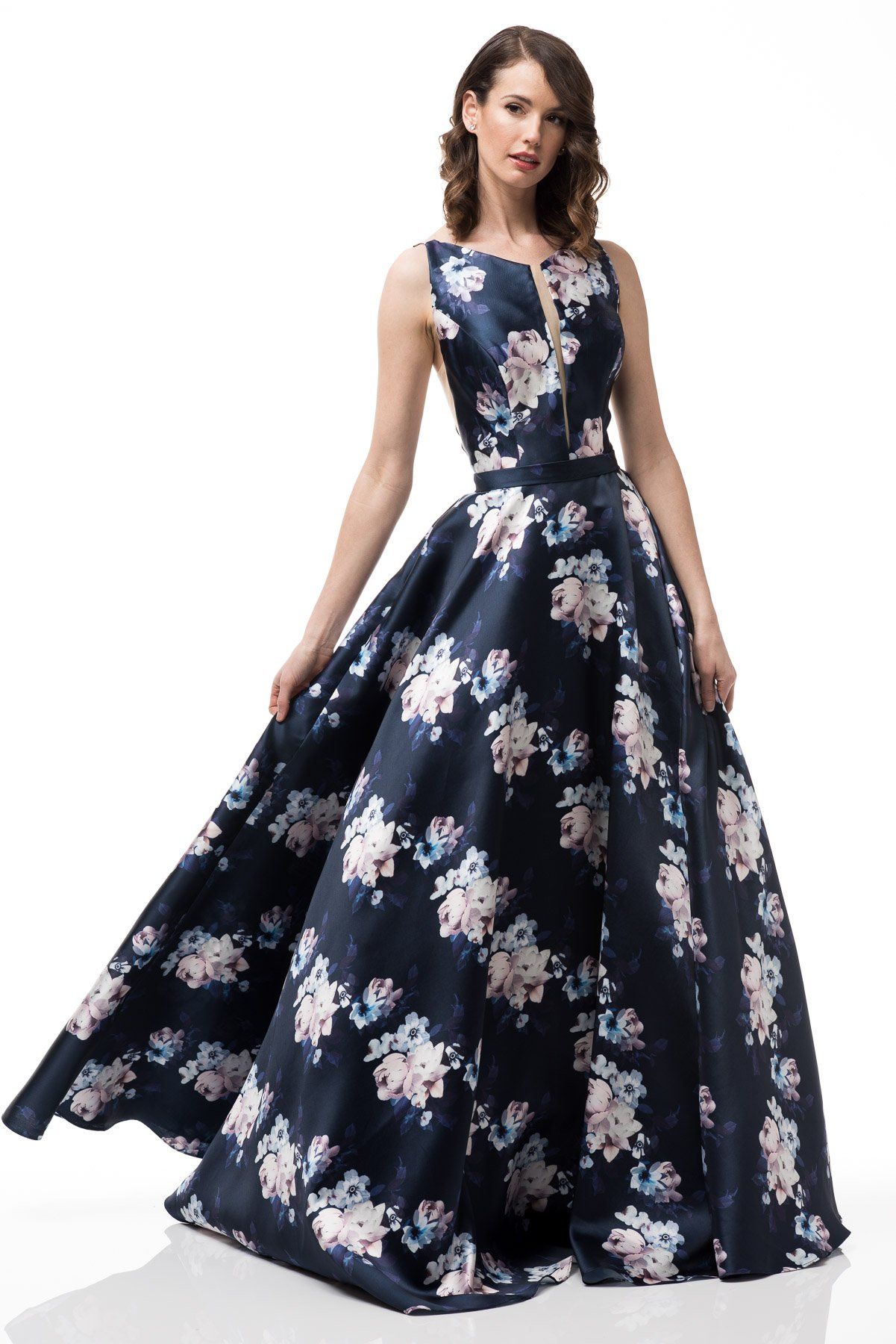navy floral gown