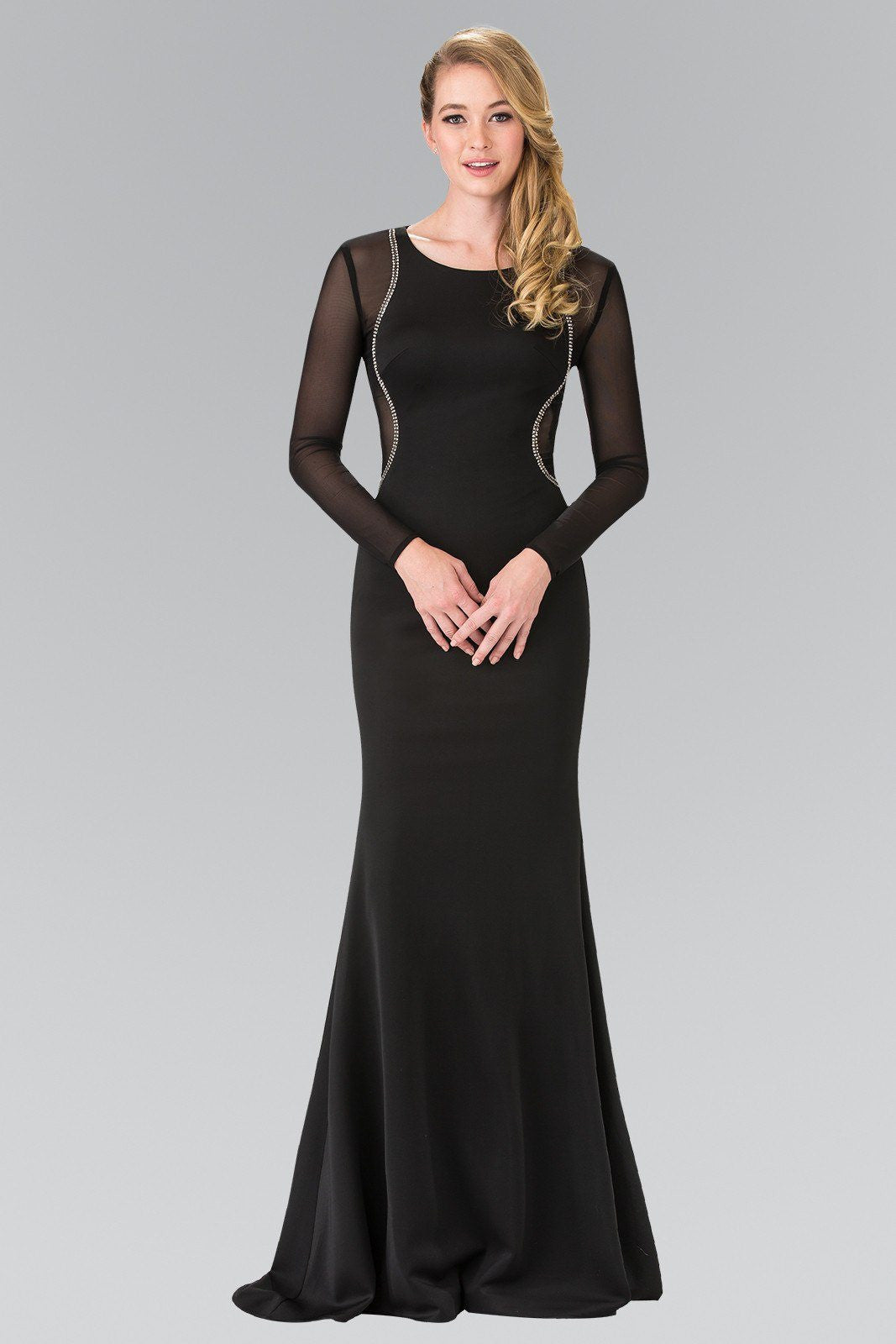 Long sleeve black tie dress #gl2284 