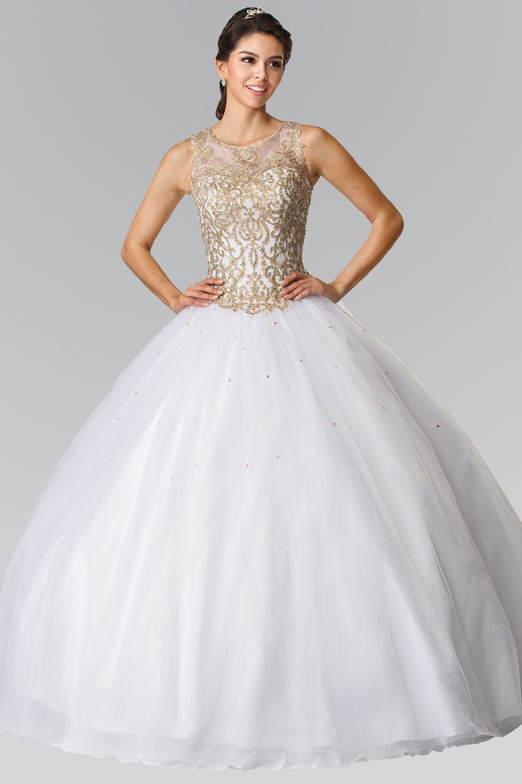 white and gold sweet 16 dress