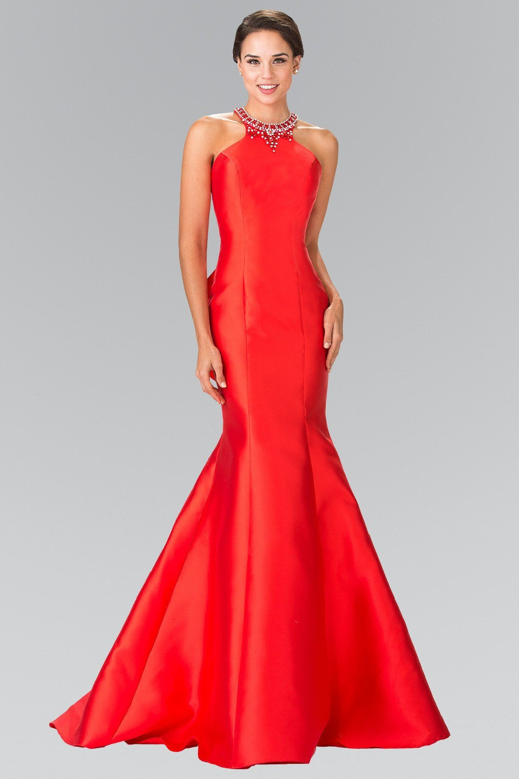 red satin mermaid prom dress