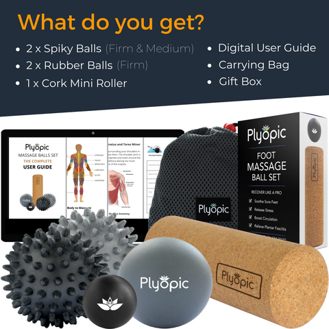 Plyopic Fußmassageball-Set – mit stacheligen, glatten Bällen und Mini-Massagerolle