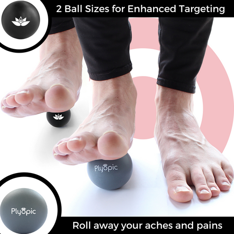 Set di palline per massaggio ai piedi Plyopic - con palline appuntite, palline lisce e mini rullo massaggiante