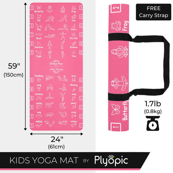 Tappetino yoga per bambini Plyopic - Rosa - Posizioni yoga con animali