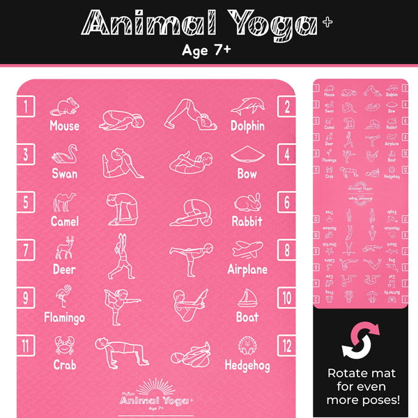 Plyopic Kids Yoga Mat - Pink -  Animal Yoga Poses