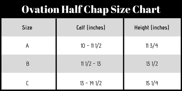 Ovation Half Chap Size Chart
