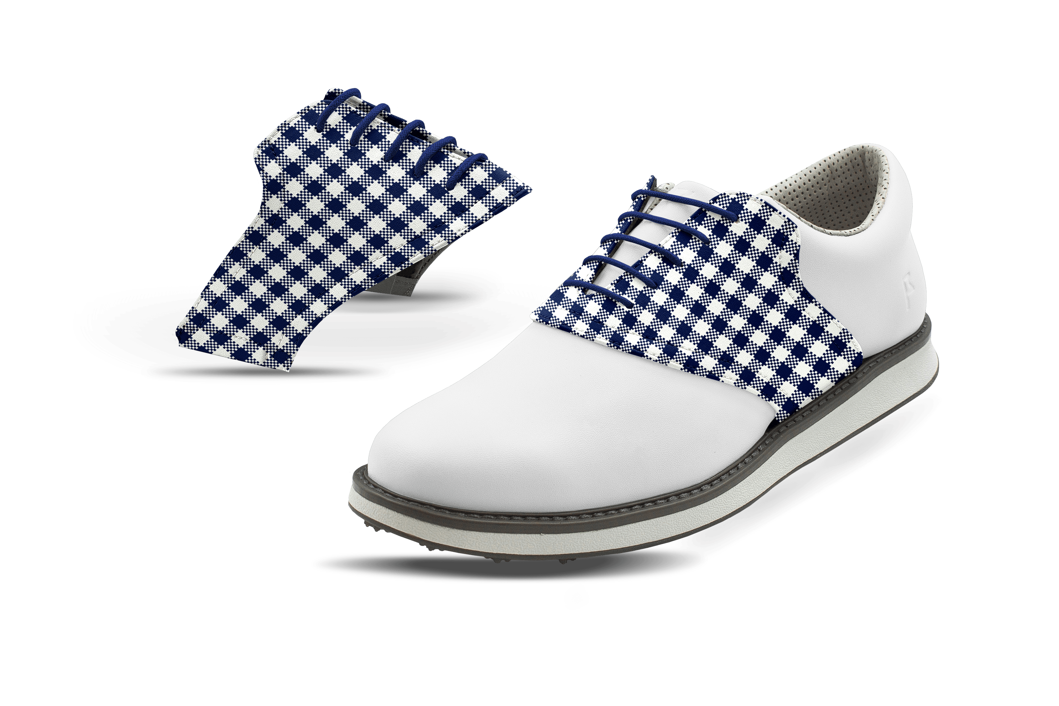 blue and white gingham shoes