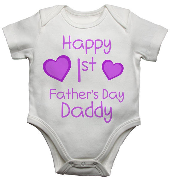 Happy 1st First Fathers Day Daddy Girls Baby Vest With Card 0