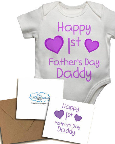 Happy 1st First Fathers Day Daddy Girls Baby Vest With Card 2