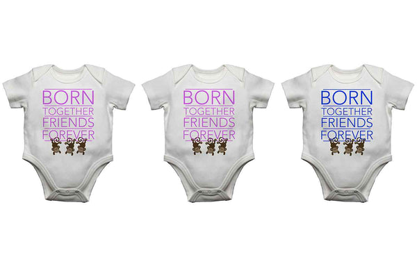 Born Together Friends Forever - Girl Girl Boy Triplet Baby Vests 0