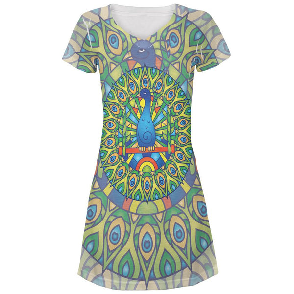 Mandala Trippy Stained Glass Peacock All Over Juniors Beach Cover-Up D ...