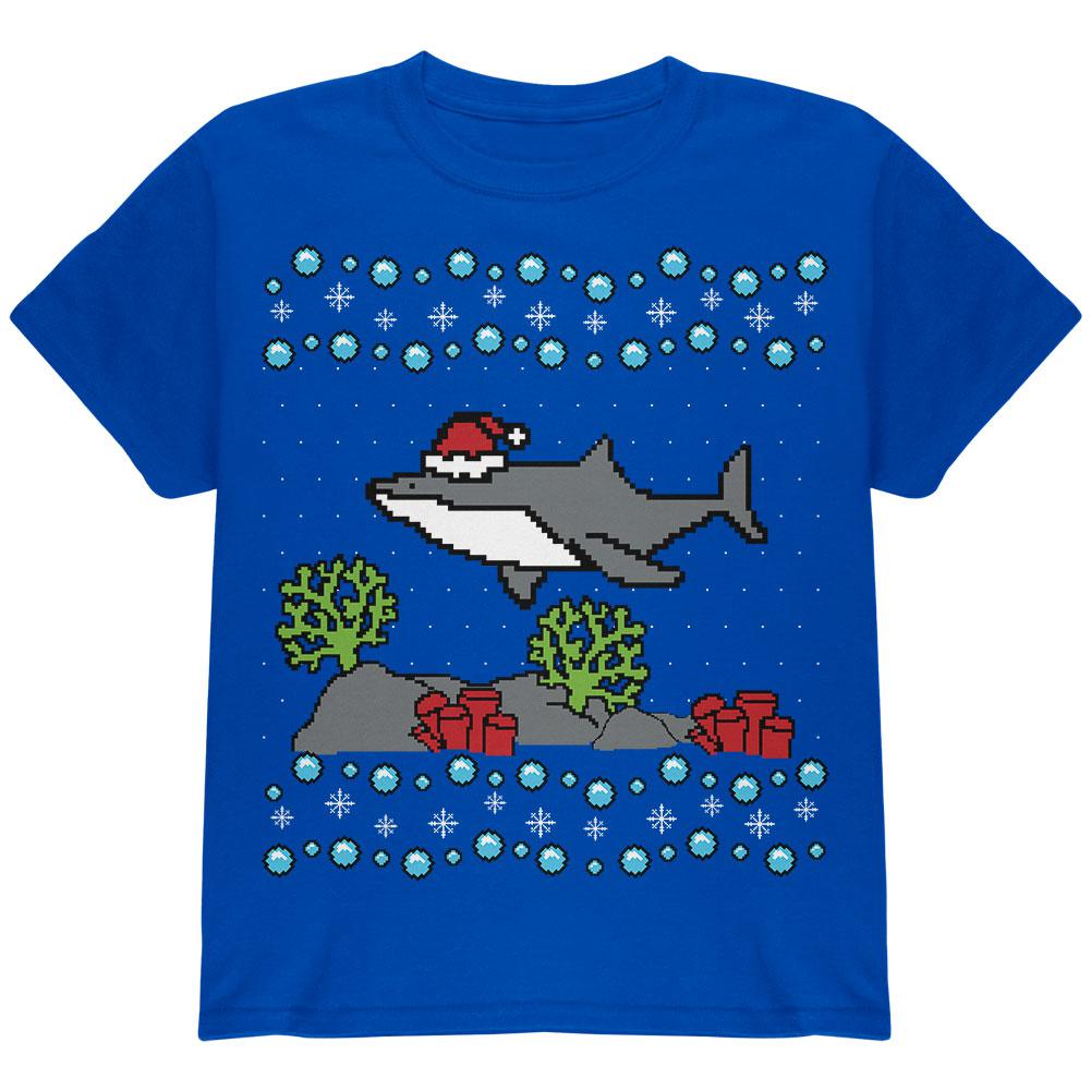 Ugly Christmas Sweater Shark Santa Hat Youth T Shirt