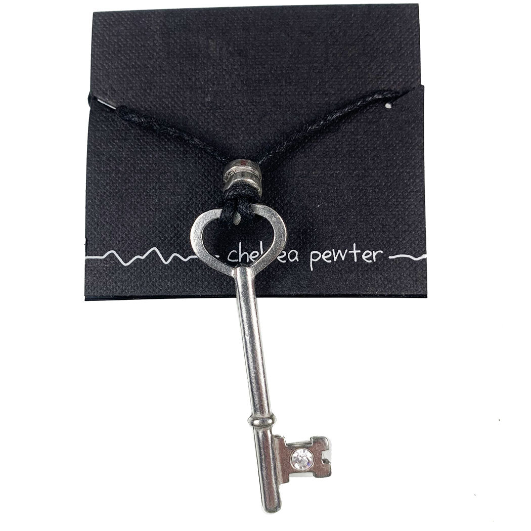 Large Heart-Shaped Pewter Key Necklace with Adjustable Hemp Cord