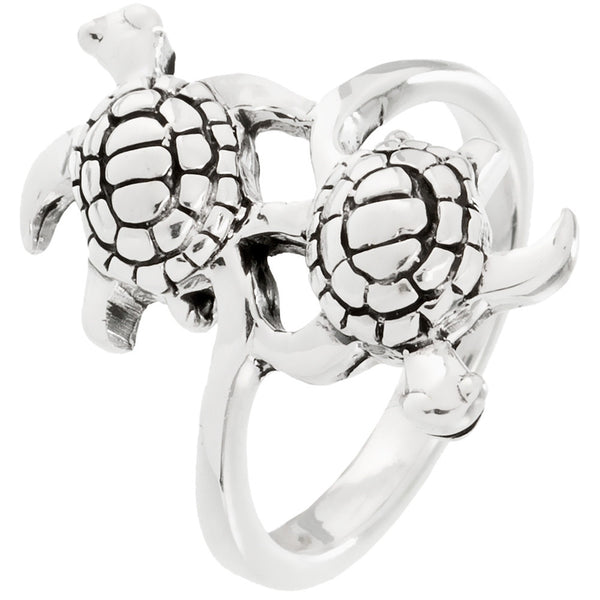 Sea Turtle Duo Swimming Sterling Silver Ring – AnimalWorld.com