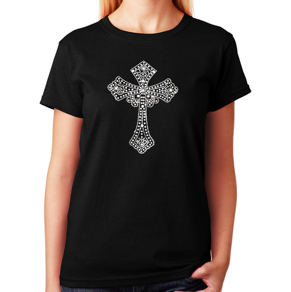 Women's / Unisex T-Shirt with Crystal Cross in Rhinestones – Rhinestone ...
