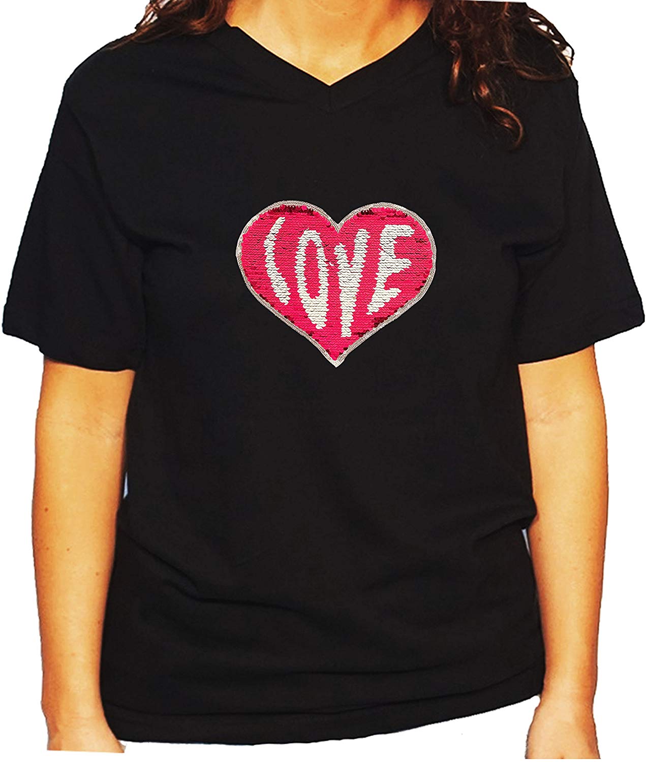 Women's / Unisex T-Shirt with Red Love Heart In 2 Sided Color Sequence