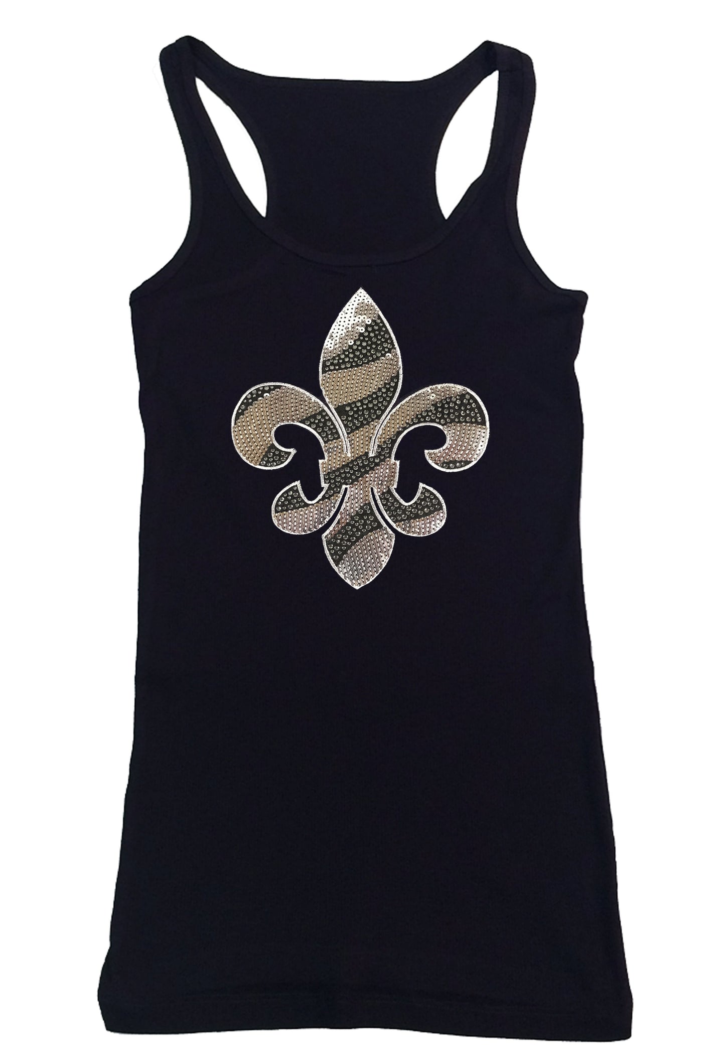 Womens T-shirt with Silver Sequins and Rhinestones Fleur de Lis