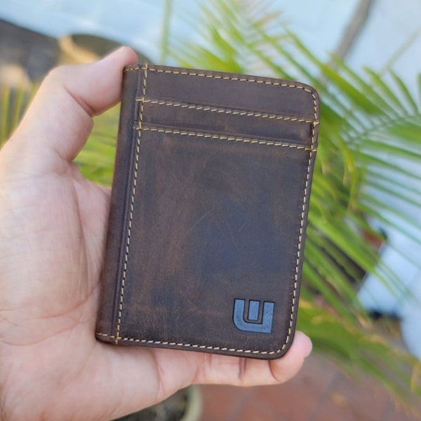 Front Pocket Wallet with Money Clip and ID Window Camel / Buffalo Leather