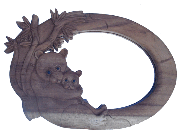 Mirrors - Panda Wall Mirror For Kids With Wood Carved Frame
