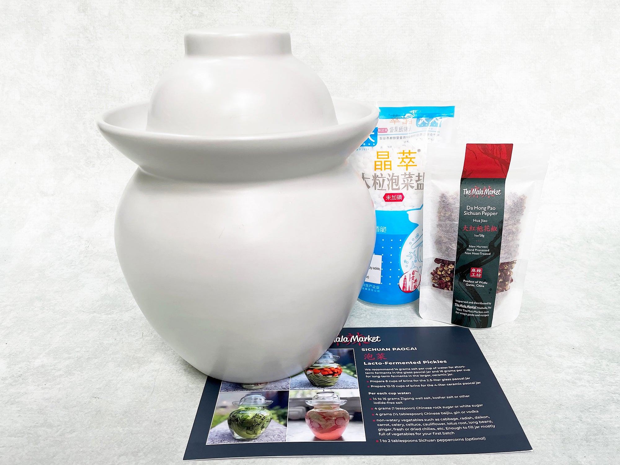 Sichuan Paocai Pickling Kit (White Ceramic Jar for Lacto-Fermentation)