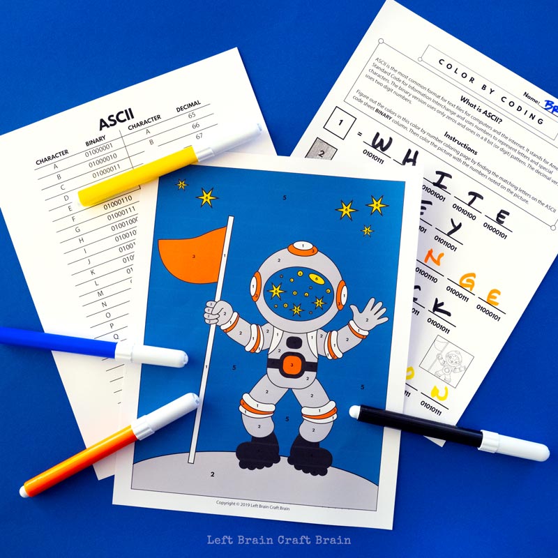 Download Astronaut Color by Coding Coloring Page - Left Brain Craft Brain
