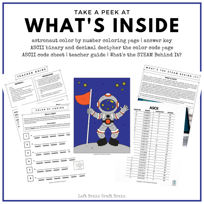 Download Astronaut Color by Coding Coloring Page - Left Brain Craft Brain