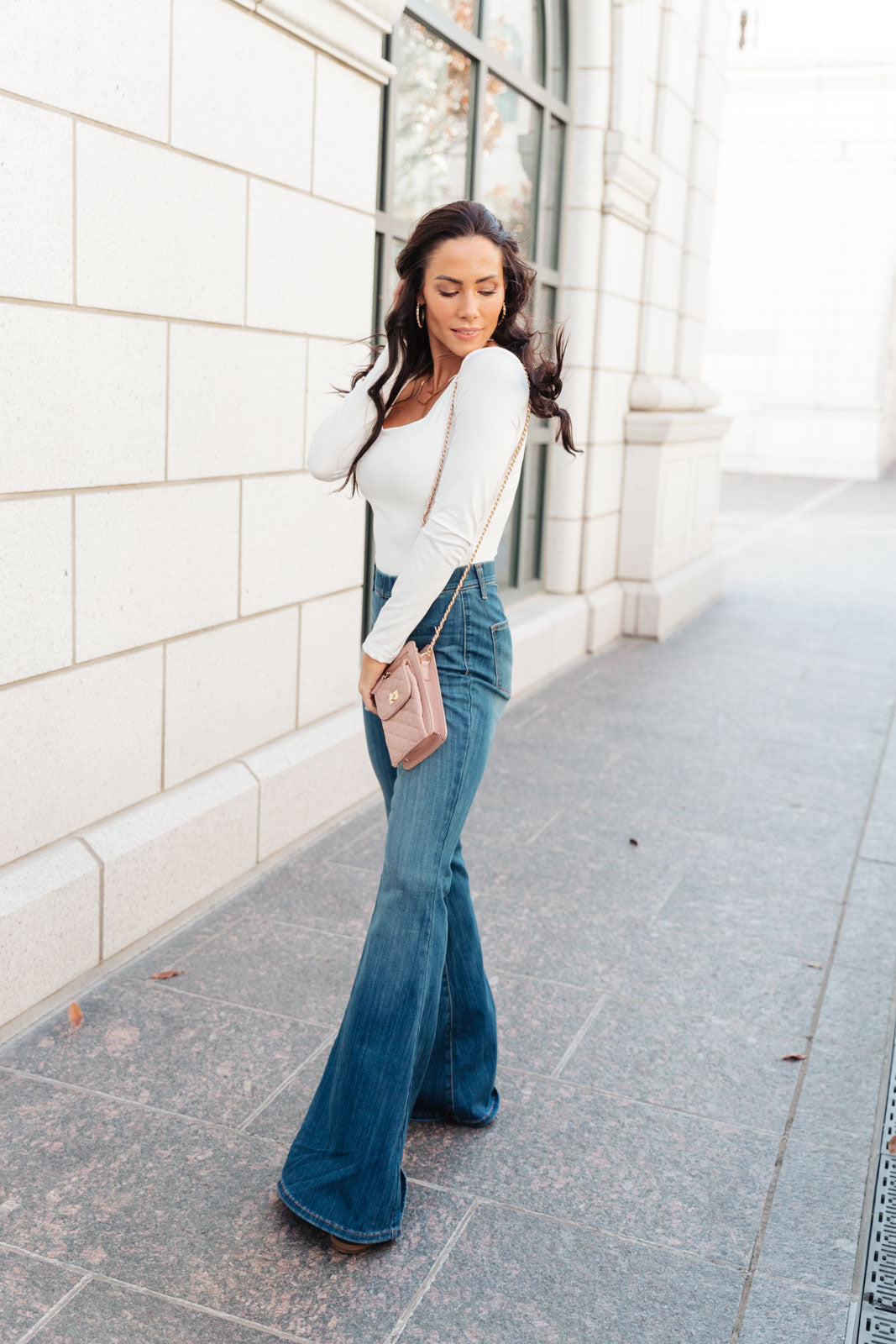 High Waist Flare Denim  High waisted flare jeans, Casual outfits