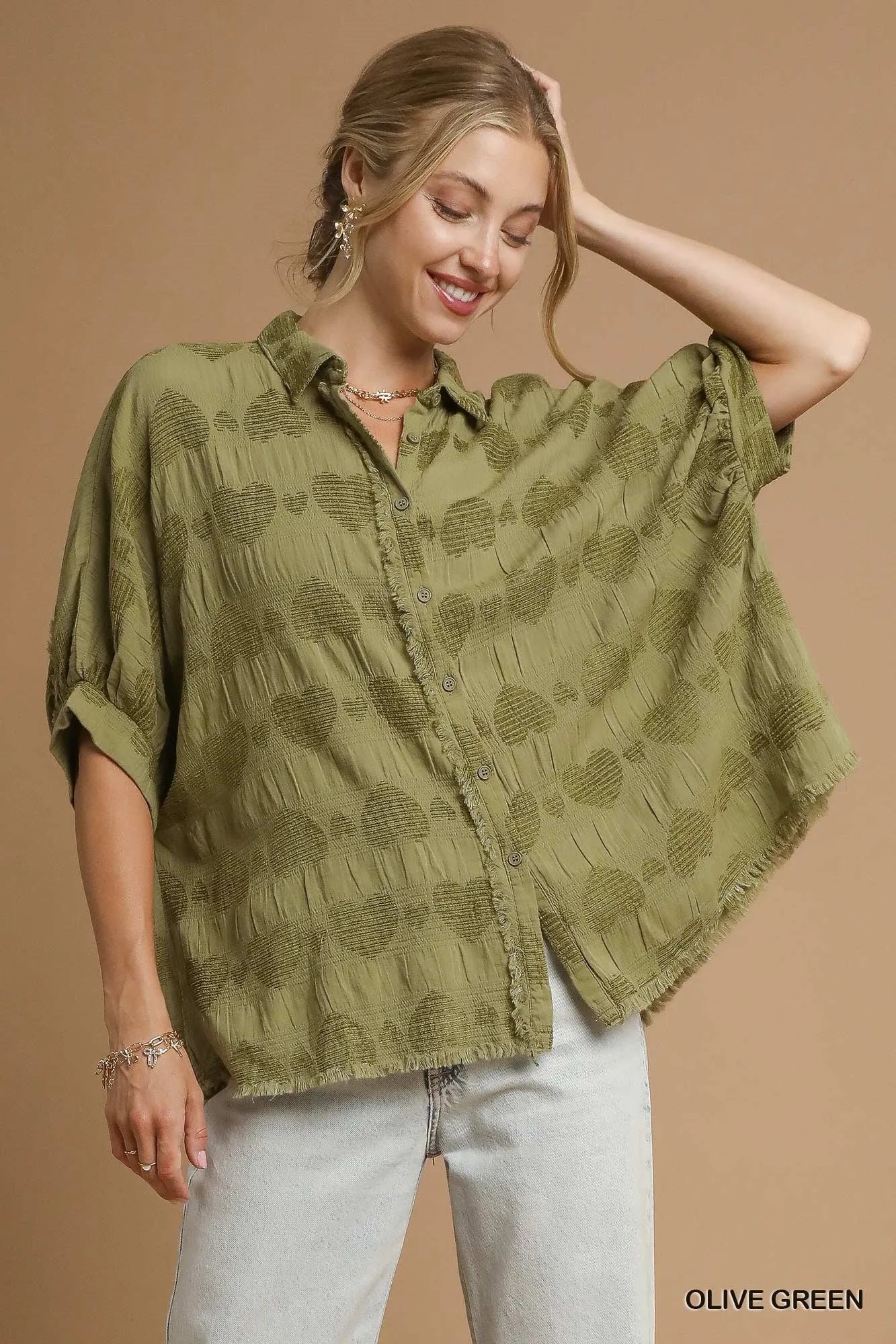 Jacquard Heart Collared Shirt