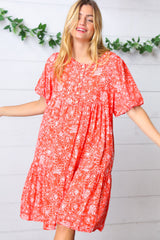 Coral Floral Button Down Midi Dress