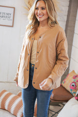 Tan Sherpa Snap Closure Fur/Reversible Lined Jacket