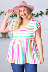 Lavender Rainbow Stripe Babydoll Top